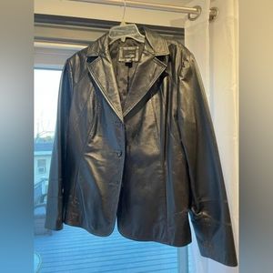 Black leather blazer button collared jacket